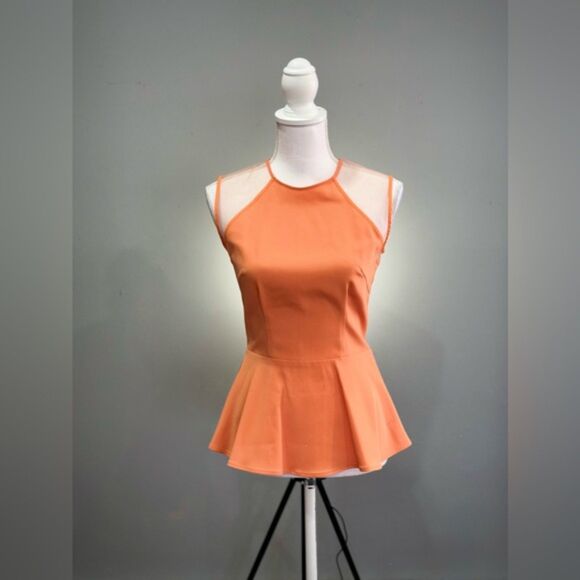 CLEARANCE! Orange Nha Khanh Mesh Shoulder Peplum Blouse Size 2 EUC - Picture 1 of 8
